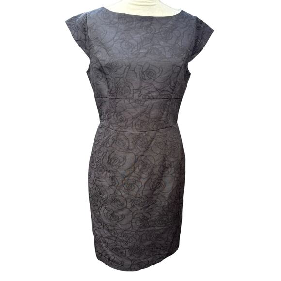 Brooks Brothers 346 Black Brocade Rose Patterned Cap Sleeve Shift Dress - 10 - Picture 2 of 10